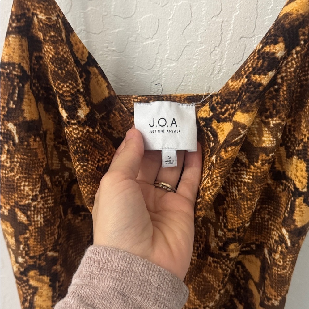 Revolve J.O.A Python Print Cowl Neck Mini Dress brown spaghetti strap S - Picture 3 of 4